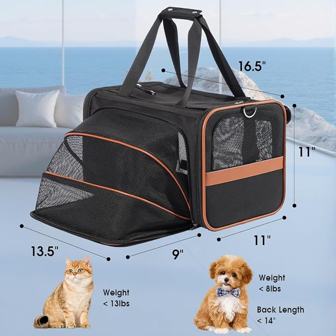 Expandable Cat Carrier for Small Pets, TSA Airline Approved Soft Sided Small Dog Travel Carrier, Collapsible Outdoor, Walking, Vet Cat Bag