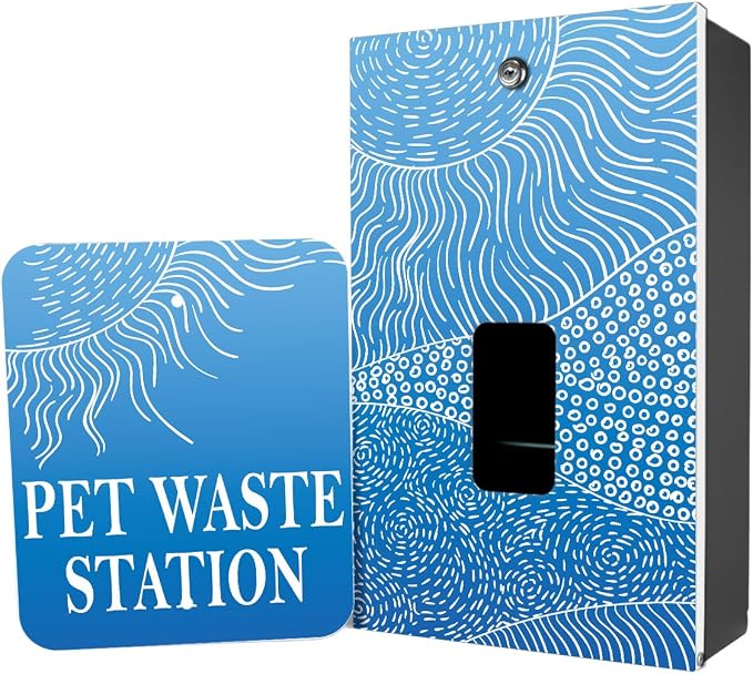ZERO WASTE USA - Aluminum Dog Waste Station - Rolling Hills Blue | Black | DISPENSE-ART™ UV printed aluminum station with MittN™ mitten bags, 25% more dispenser storage, commercial outdoor design