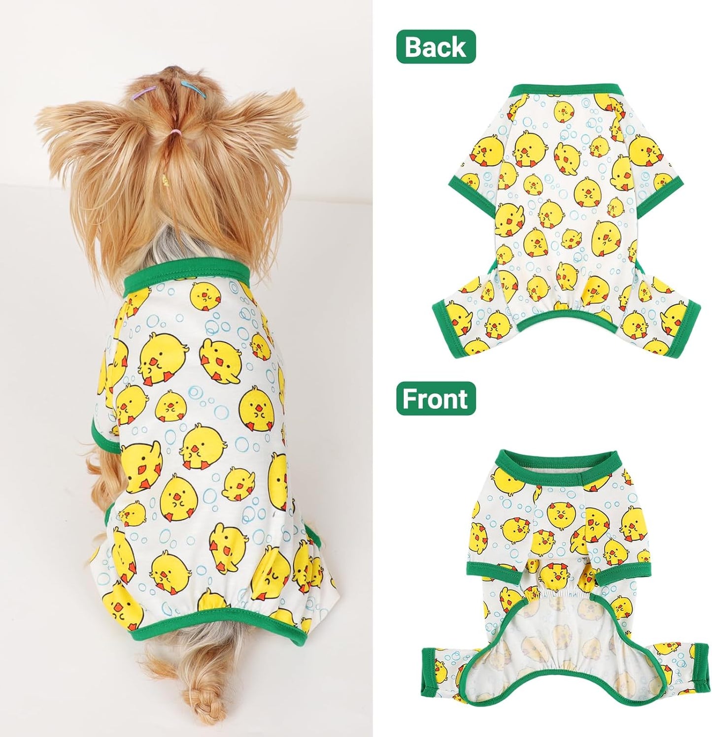 Dog Pajamas Small Sized Dogs Stretchable Summer Dog Clothes Pjs 4 Legs Girl Boy Cute Soft Puppy Outfits Doggie Cat Jammies Jumpsuit Sleeper for Pet, Duckling, M