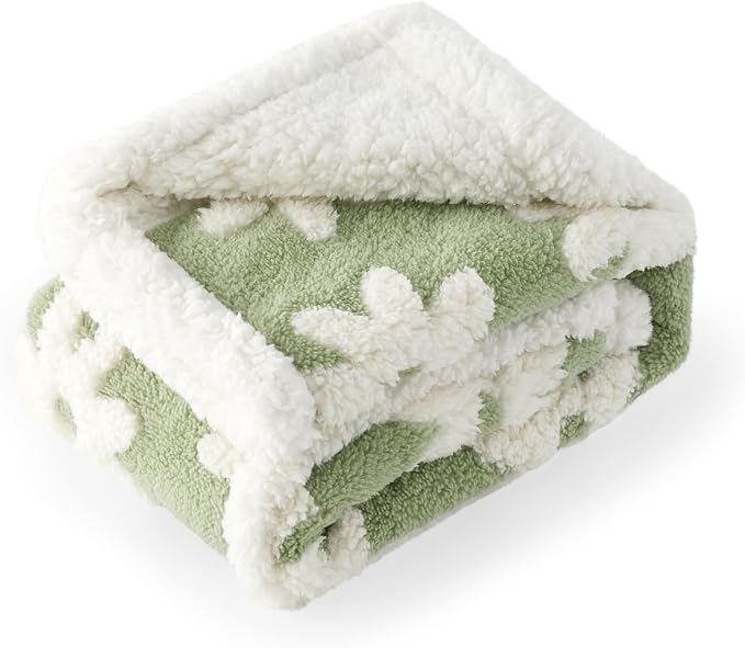 LE SURE Waterproof Dog Blankets for Medium Dogs Cute 3D Jacquard,30x40 | Puppy Blanket for Cat Aesthetic Gift, Warm Soft Sherpa Throw Washable, Reversible Pet Couch Protector, Flower Garden Green
