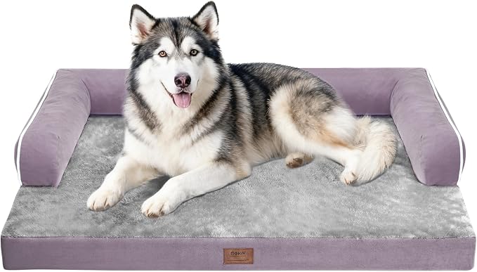Orthopedic Waterproof Dog Bed with Bolster for Extra Large Size Dogs | Pillow Support for Neck Relief, Egg Crate Foam, Waterproof Liner, Anti-Slip Bottom, Removable Bolster Cover, 48 x 33 Inch