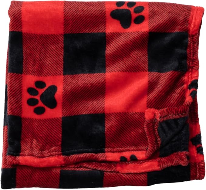 Pet Dog Cat Blanket Ultra Soft Cozy Fleece Paw Print Design Machine Washable Durable for Crates Beds Sofas Travel (Argyle Paws, Large)