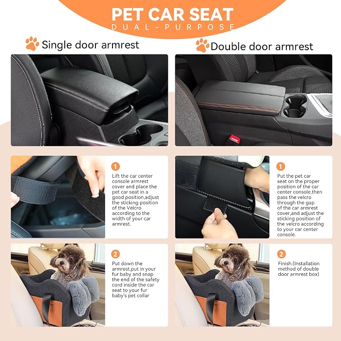 Dog Car Seat for Small Dog Center Console Seat Pet Booster Seat for Car Puppy Small Dogs(Dark Gray)