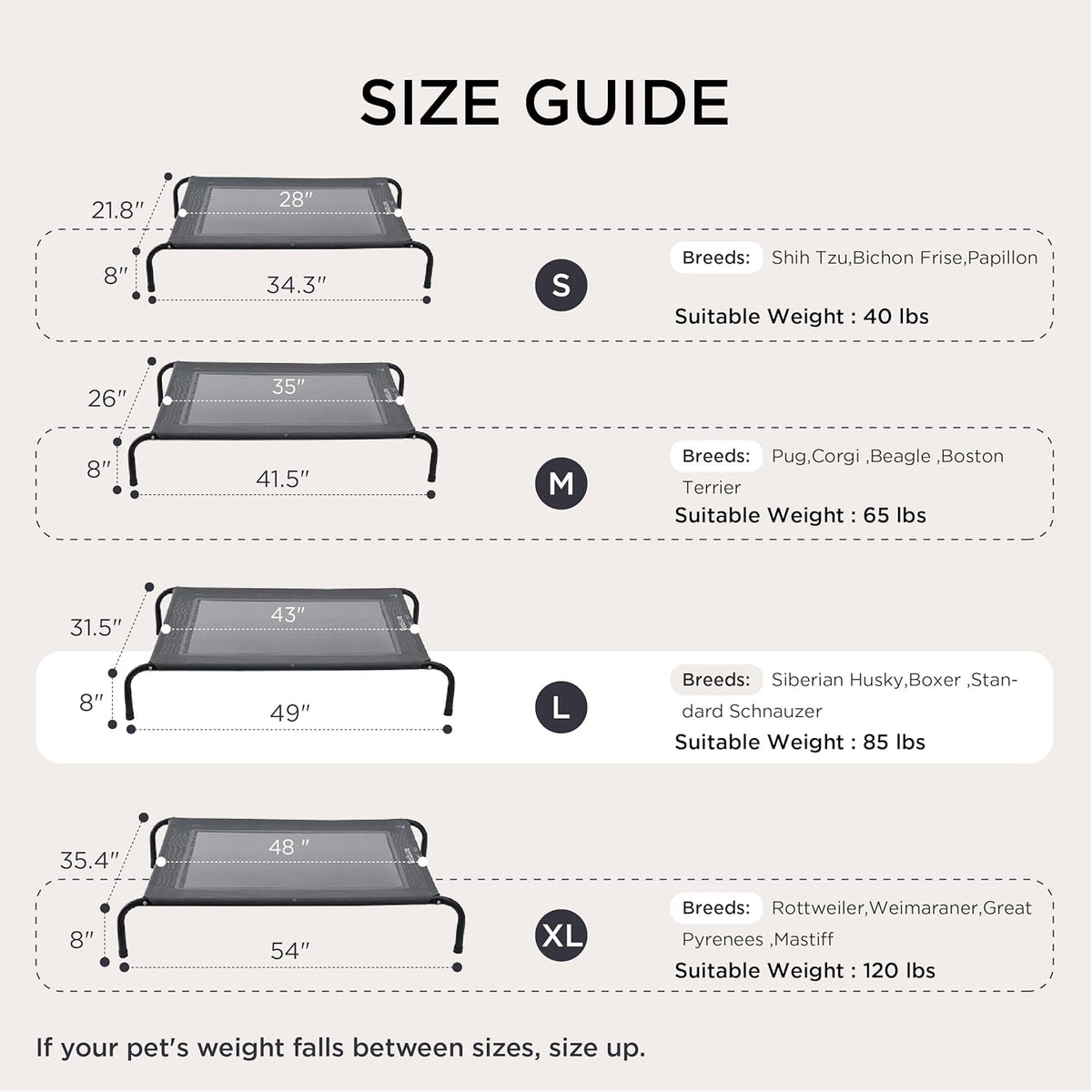 Bedsure Outdoor Elevated Dog Beds for Small Dogs, Portable Indoor & Outdoor Cooling Raised Cot Pet Hammock Bed with Skid-Resistant Feet, Frame with Breathable Mesh, Grey, 35 inches