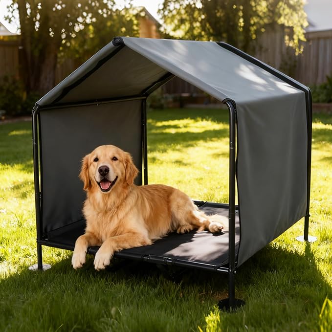 Outdoor Dog Tent with Bed, Dog Canopy Pet Shade Shelter Dog House | Dog House Outdoor Indoor Weatherproof, Outside Elevated Dog Cot Bed Dog Tent Shade，Dog Tent Outdoor