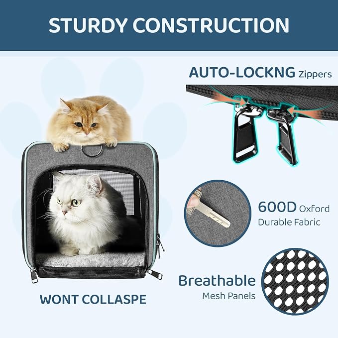 GAPZER Cat Carrier American, United, Delta Airline Approved/Soft-Sided Pet Travel Bag for Medium Cat 15+ lbs Small Dog Traveling Crate Under 15 Pounds TSA Approved Carrying Cage Underseat Cabin Gray