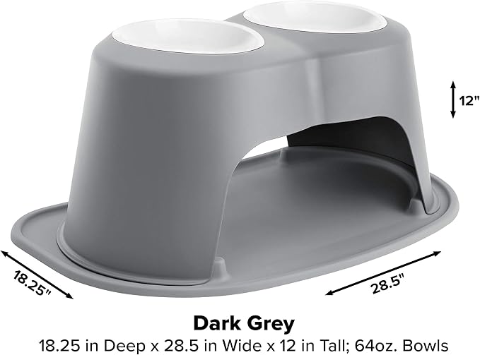 WeatherTech Double High Pet Feeding System w/Plastic Dog/Cat Bowls - 12" High Stand Dark Grey (PDHC6412DGDG)