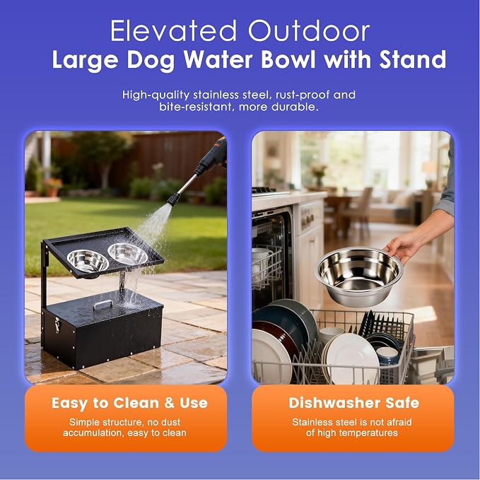 Elevated Dog Water Bowl with Storage Box Large Breed, 3 Adjustable Height | Raised Dog Bowl with Stand, Stainless Steel Pet Food Bowl & Water Bowl Indoor & Outdoor Use, Easy Clean
