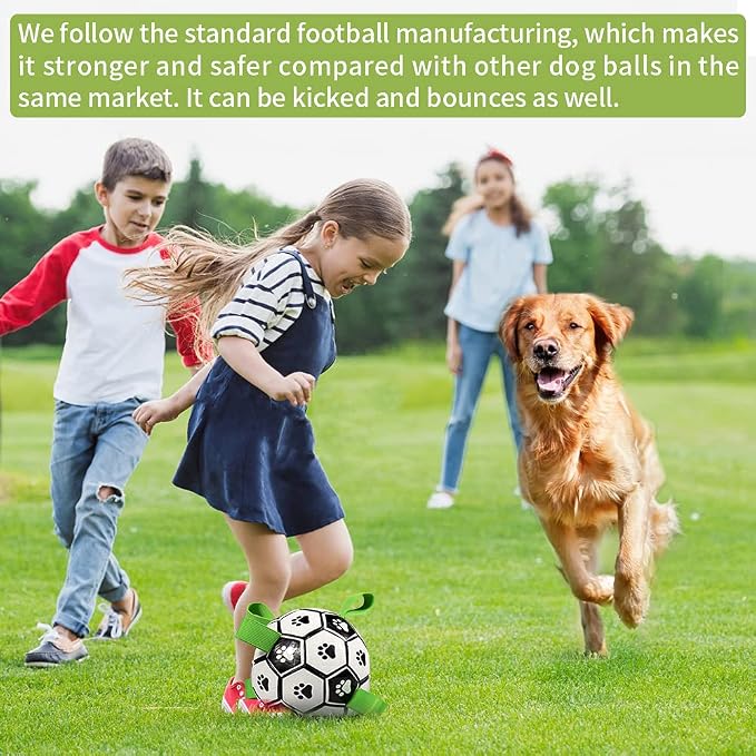 QDAN Large Dog Toys, 8 Inch Soccer Ball for Dogs with Straps, World Cup Interactive Toys for Tug of War, Puppy Birthday Gifts, Water Toy, Durable Dog Balls for Medium Large (Pack of 2)