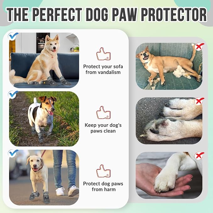 SlowTon Dog Shoes for Large Small Medium Dogs - Waterproof Dog Boots for Summer Hot Pavement, Paw Protector for Outdoor Walking Winter Snow, Anti-Slip Rubber Dog Booties for Hardwood Floor (Grey, 2)