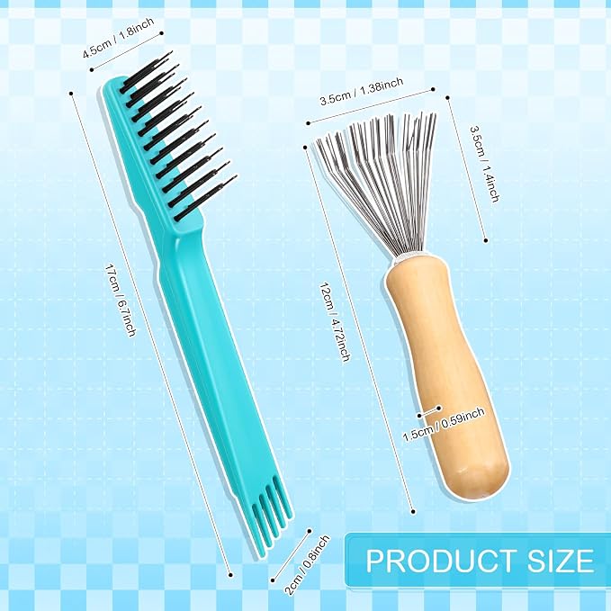 Boao 4 Pcs Hair Brush Cleaning Tool Set Mini Hair Cleaning Brush Tool Wooden Handle Mini Rakes for Removing Dust Home Salon Use(Green)
