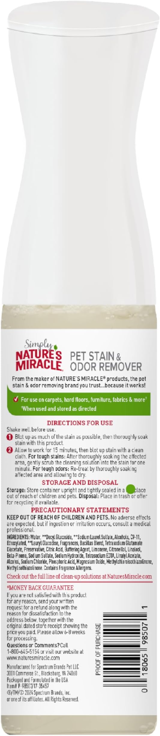 Simply Nature’s Miracle Pet Stain & Odor Remover, 10 Ounces, Bio-Enzymatic Formula With Odor-Neutralizing Technology