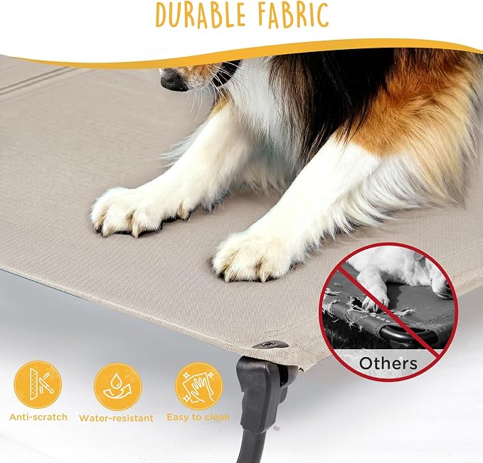 Upgraded Non-Slip Daisy Cot, Medium Foldable Elevated Dog Bed, Portable Raised Outdoor Folding Dog Cot for Camping/Home, Chew Proof Waterproof Heavy Duty Up to 160 Lbs, Brown, 32"x 23"