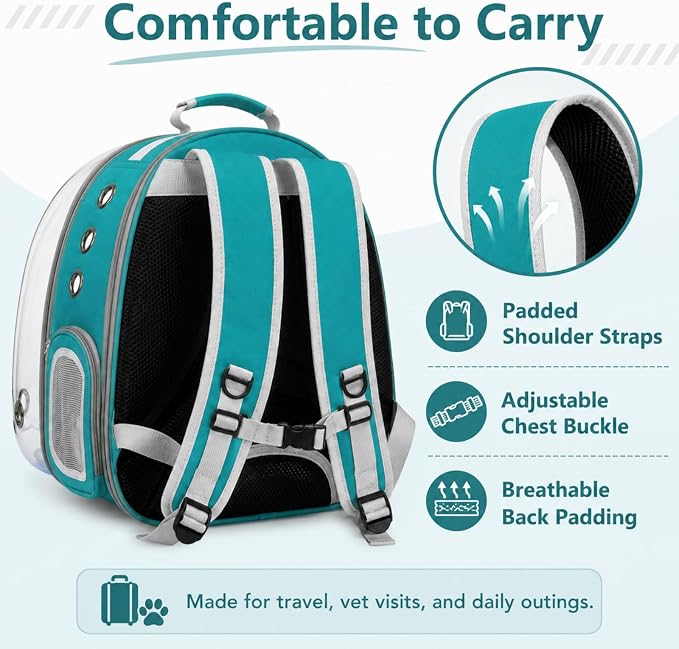 Expandable Cat Carrier Backpack for Cats & Dogs, Bubble Window Pet Travel Backpack with Breathable Mesh, Anti-Collapse Structure, Side Door, Safety Leash, for Vet Visits, Hiking, Outdoor, Green