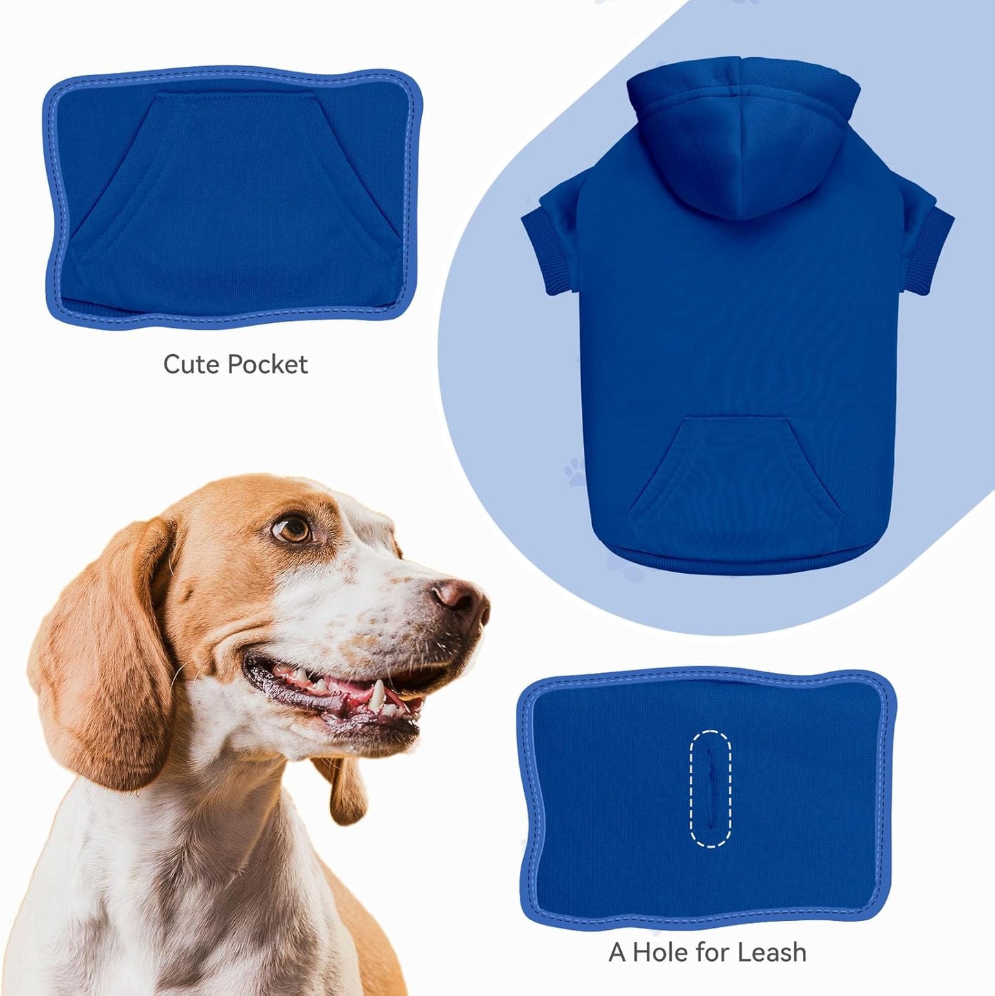 Dog Sweaters for Large Dogs Pet Sweater Solid Soft Brushed Fleece Dog Hoodie Clothes Pet Hoodie Sweatshirt with Pocket(Blue-XXL)