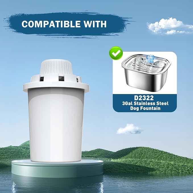Large Dog Water Fountain Filters Replacement 4 Packs for PETNF 3 Gallons Stainless Steel Pet Fountain Dog Water Bowl Dispenser,7-Layer Human-Grade Vertical Filtration for D2341/D2223/D2419/D2322 Model