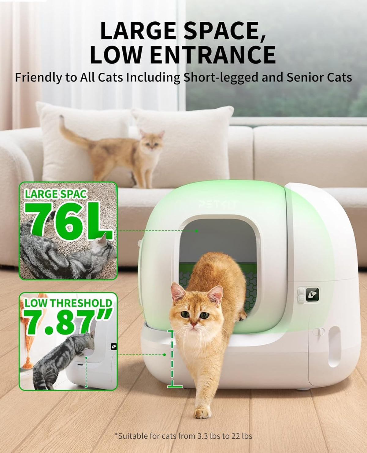 PETKIT PuraMax 2 Automatic Self Cleaning Litter Box, Anti-Leakage Multi-Cat Compatible Smart Cats Litter Box, Safety Sensors App Control Include Triple Odor Removal Litter Mat Trash Bags