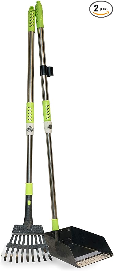 Aluminum Telescoping Metal Handled Poop Tray with Rake Sturdy Lightweight Pooper Scooper Extends 43" Long Scoop Great for Large & Small Dogs (2154)
