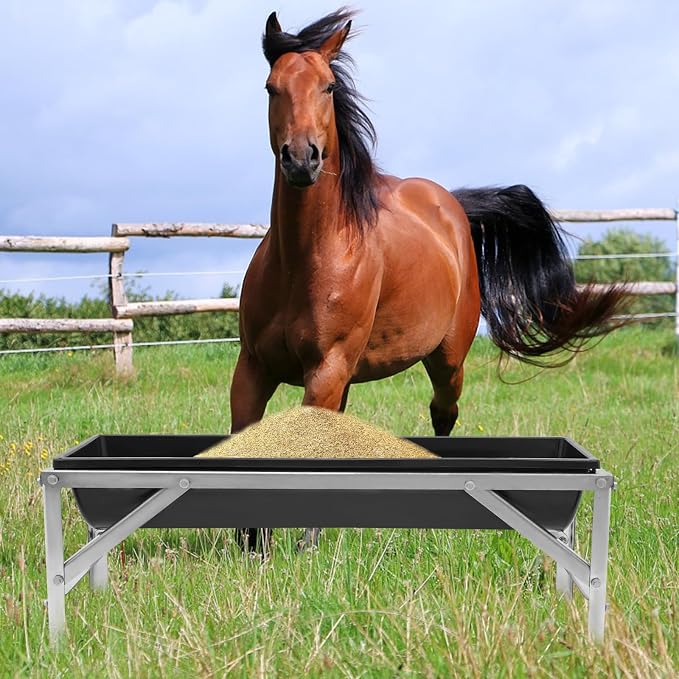 39.4" Long Feed Trough, 35L/9.25Gal Livestock Feeder Trough, Heavy Duty Galvanized Sheet Feeder Trough Animal Feed/Water Station for Goats Sheep Pigs Horses (Black)