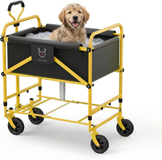 Foldable Dog Bath Cart for Dirty Outdoor Dogs,Adjustable Height pet Bath Cart for Small and Medium Dogs(5-55 lbs) and Cats,Four-Wheel Bathing Cart with Brake,No Need to Carry Your Muddy Pup Home