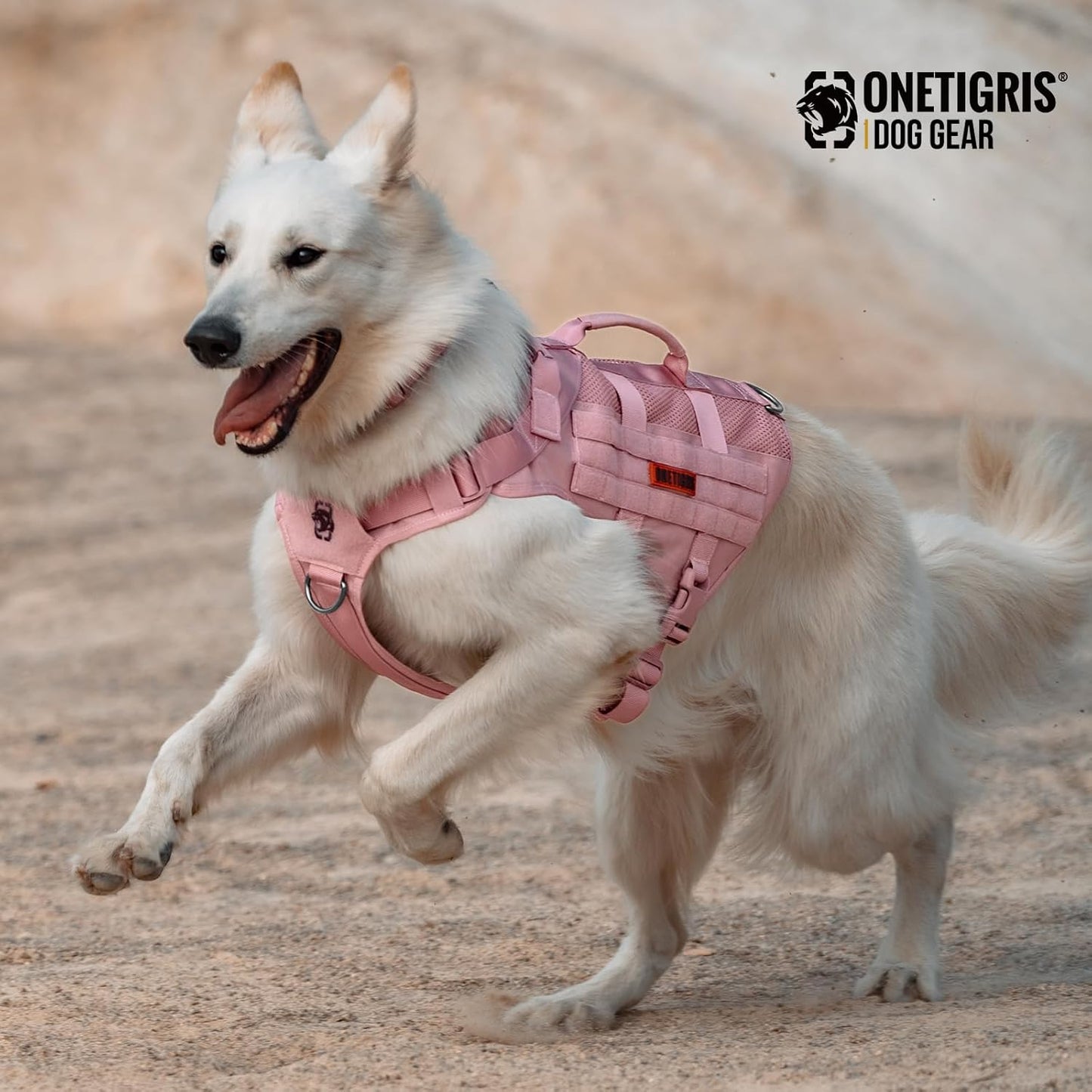 OneTigris Tactical Dog Harness for Small Dogs, No Pull Small Dog Vest Harness with Handles Breathable Military Dogs Molle Vests, Walking Hiking Training (Pink, X-Large)
