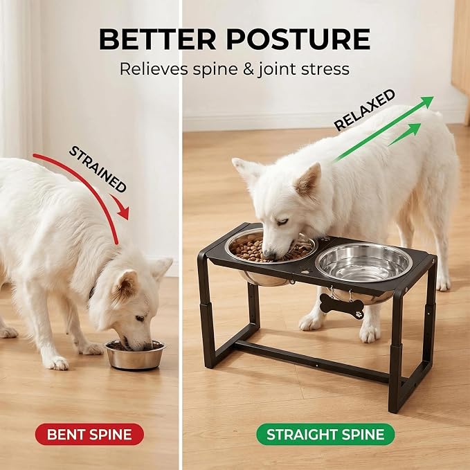 Metal Elevated Dog Bowls, Raised Dog Bowls for Large/Extra Large Breeds with Two 111oz Stainless Steel Food Bowls, 3 Adjustable Height (8.8"/11.5"/14") Dog Bowl Stand Protect Neck & Joints