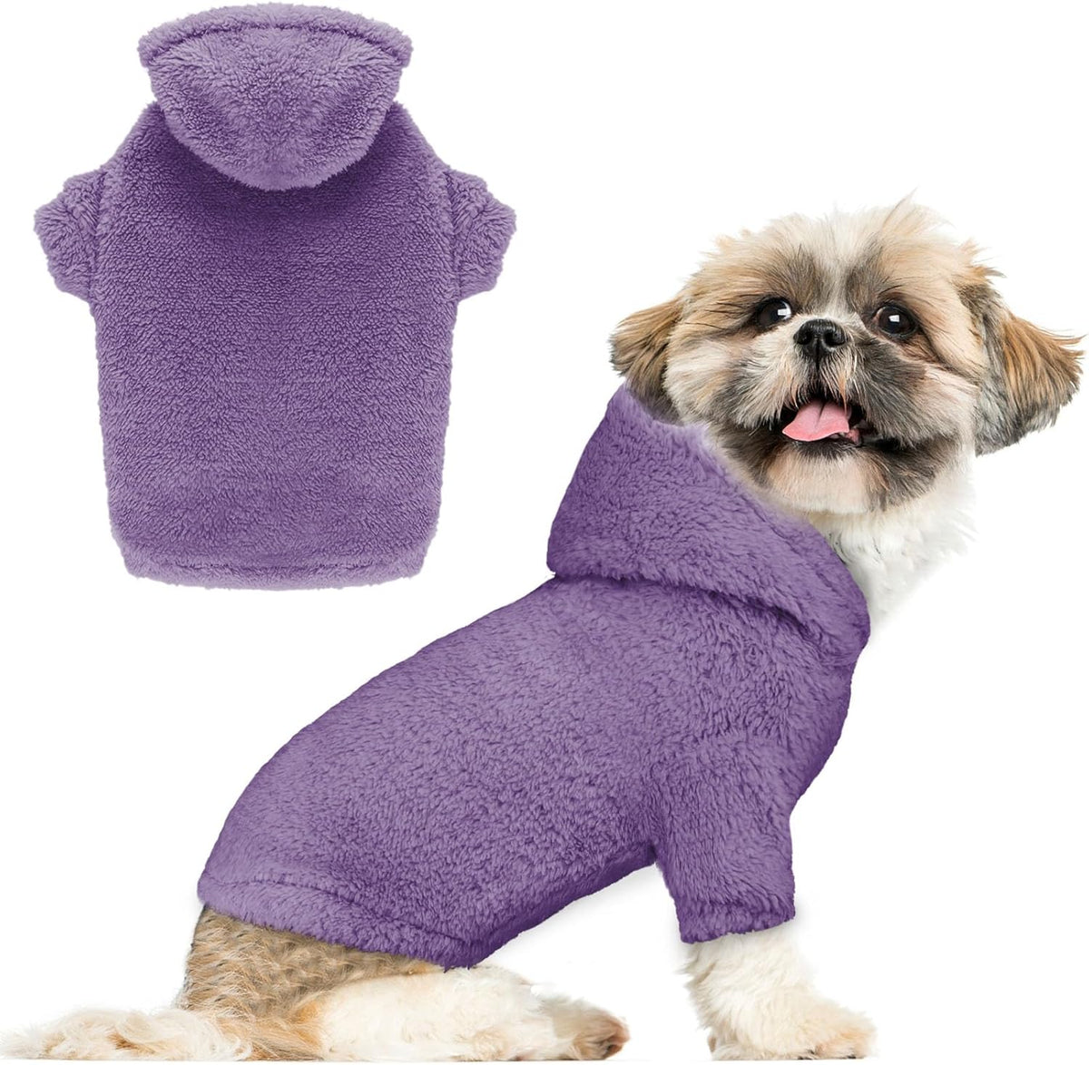 Fuzzy Dog Sweaters for Small Dogs Dog Hoodie Pet Clothes Warm Soft Cozy Coats Hooded Sweatshirt Fleece Small Pet Hoodies Sweater(Purple-XS)