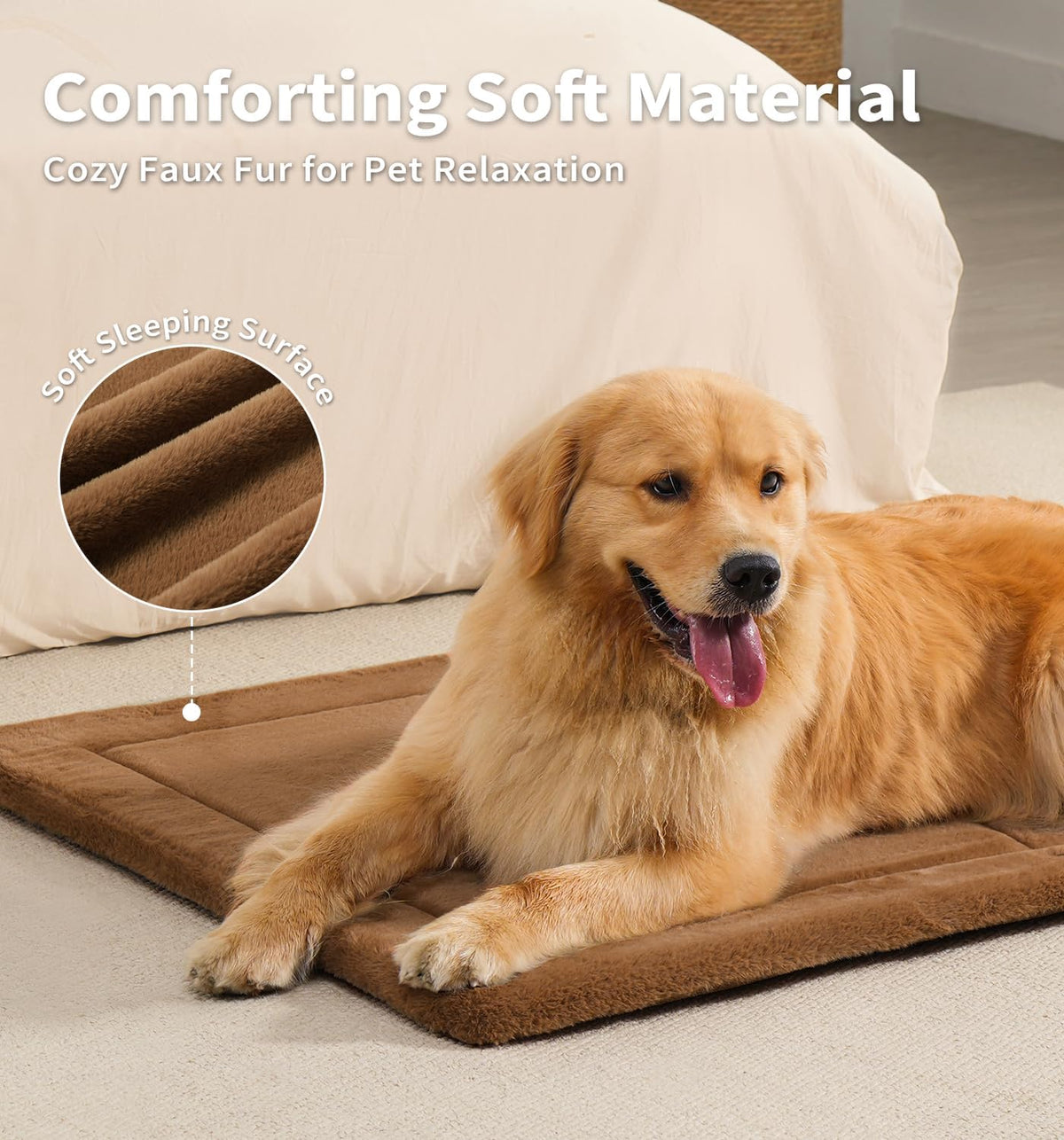 Made4Pets Dog Crate Pad Bed for Small Dogs, Washable & Reversible, Anti-Slip Kennel Mat for Cozy Sleeping, Soft Fluffy Dog Bed for Indoor & Outdoor Use, 24"x18", Brown