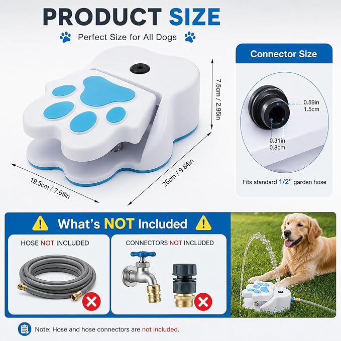 Dog Water Fountain Step On, Paw Activated Dog Water Fountain, Outdoor Dog Sprinkler Step On Drinking Fountain for Large Dogs, Fresh Water Dispenser for Yard Garden Pets