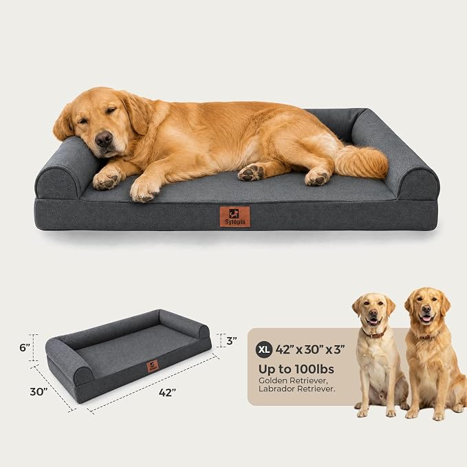 42 Inch Orthopedic Dog Bed for Extra Large Dogs, Waterproof Foam Pet Couch Bed with Sides, Egg Crate Foam, Removable Washable Cover, Great Pet Gift, Dark Grey