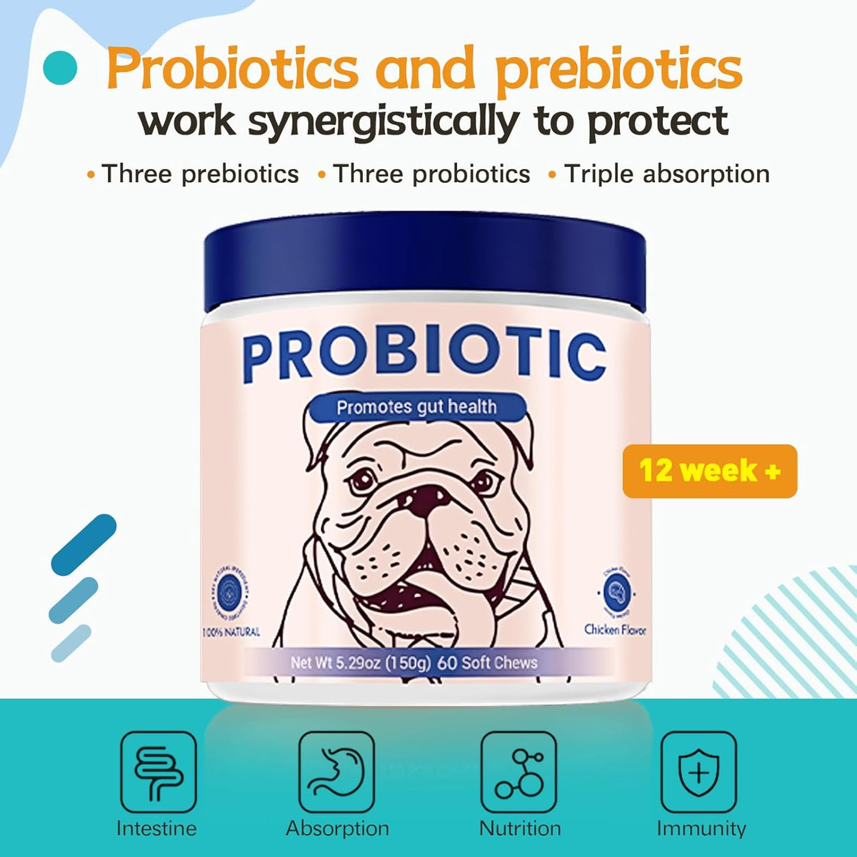 Probiotics for Dog,Support Gut Health,Probiotics for Digestive Health,Digestive Health & Seasonal Allergies-Dog Supplements,60 Soft Chews,Packaging May Vary