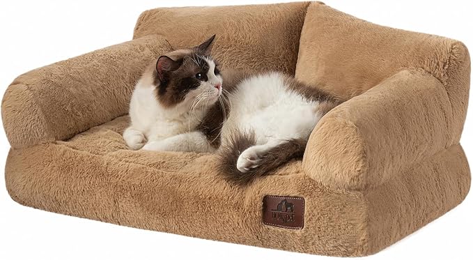 Hollypet Small Dog Large Cat Bed Puppy Couch Beds for Pets up to 25 lbs | Fluffy Dog Cat Couch Plush Soft Warming Pets Beds with Machine Washable Cover and Non-Slip Bottom