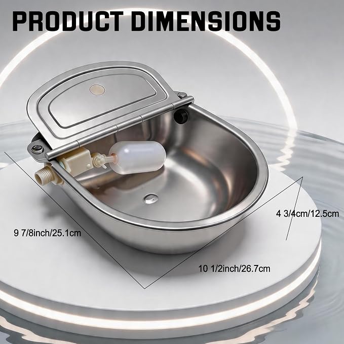 Automatic Water Bowl 304 Stainless Steel Pet Water Dispenser Dog Feeder Waterer for Large Dogs with 40" Steel Hose, 2 Float Valve, Copper Connector Adapter, 2 Bolts (Without Drainage Hole)
