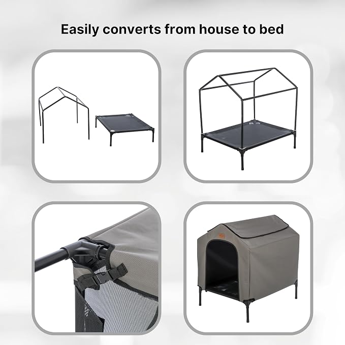 Trixie 2-in-1 Dog House and Bed, Medium to Large - Up to 100 lbs | 39.4 x 35.4 x 48.8-in Portable, Elevated Indoor/Outdoor Cot with Removable Cover, Waterproof and Sun-Resistant Tent