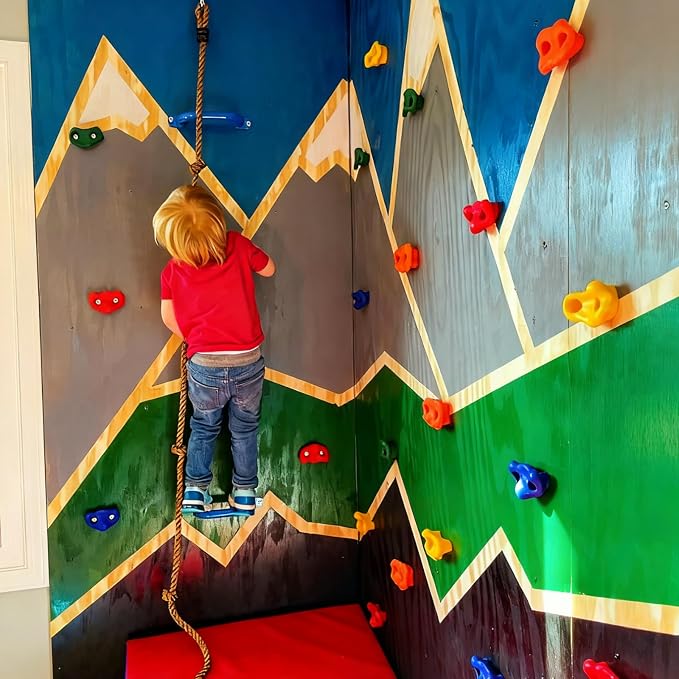 ZENFUN 25 Packs Rock Climbing Holds, Indoor & Outdoor Rock Wall Climbing Kit, Multi-Colored Climbing Rock Wall Grips with Mounting Hardware, Knotted Rope（Added 4 Sets of Spare Screws）