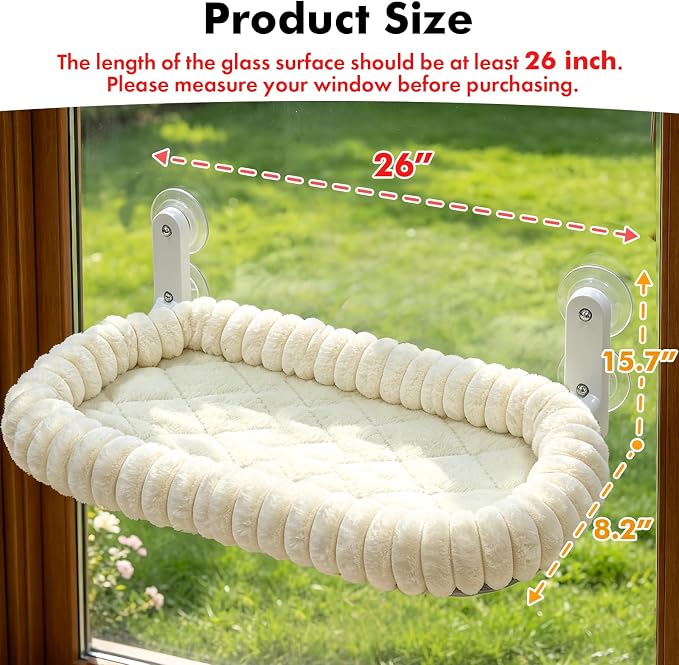 AMOSIJOY Cordless Cat Window Perch, Window Hammock for Cats with 4 Strong Suction Cups, Solid Metal Frame and Cushion Bed Cover, Indoor Cat Bed (XL,Stripe)