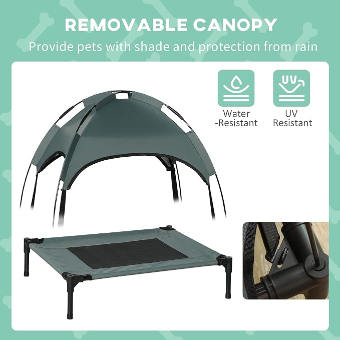 PawHut Elevated Dog Bed with Removable Canopy, 24 inch, Gray | Large Pet Bed, Outdoor Dog Cot, UV Protection Shade, Camping