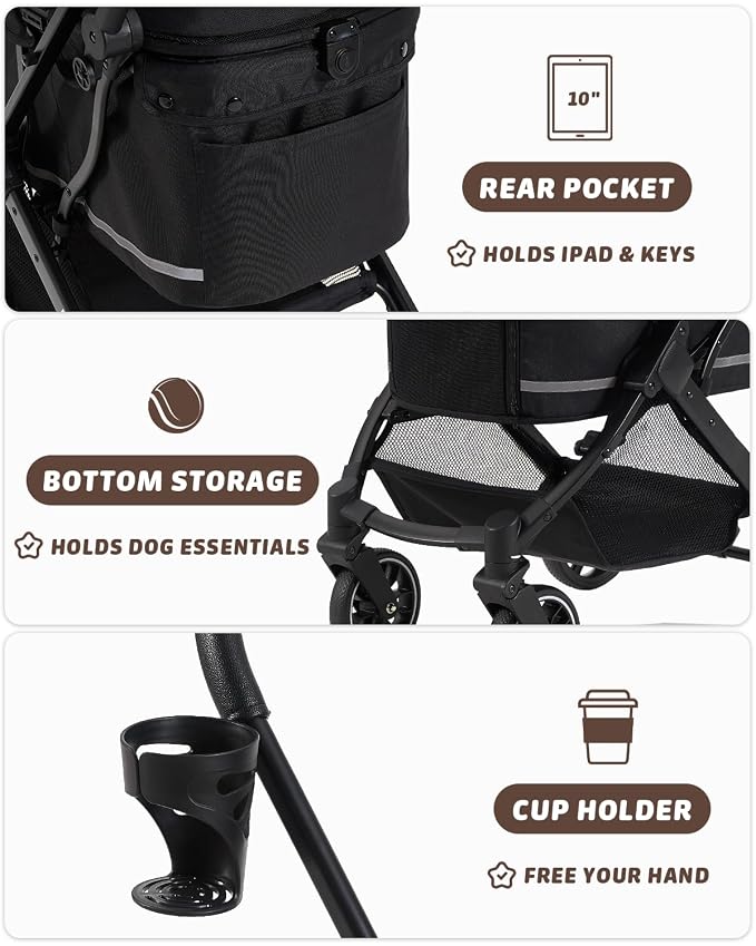 HITTITE Pet Stroller with Weatherproof Cover, All-Terrain 4-Wheel Cat & Dog Stroller with Adjustable Canopy, Foldable Dog Strollers with Storage Basket for Small to Medium Dogs Up to 55 lbs.
