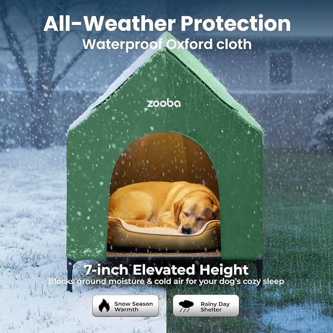 Zooba 48in XL Dog House Outdoor, Elevated Dog Bed with Canopy, Green | Weather-resistant 600D PVC canopy, breathable 2x1 Textilene elevated bed, steel frame; indoor or outdoor; easy to clean