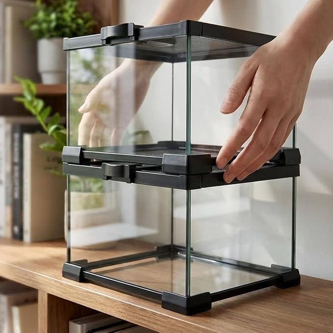 Small Glass Reptile Enclosure: 8x8x6 Full View Tarantula Enclosure | Lockable Sliding Screen Top Glass Terrarium - Insects Breeding Box Small Amphibians Cage for Leopard Gecko Hermit Crab