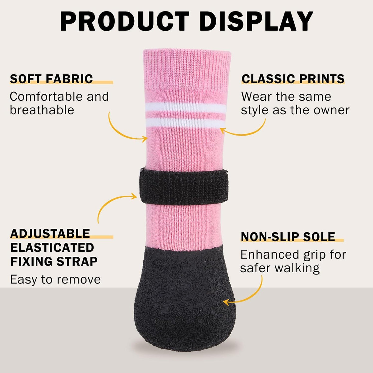 SCENEREAL Anti Slip Dog Boots & Paw Protectors for Hardwood Floor, Extended Dog Socks to Prevent Licking Paws, Waterproof Pet Snow Rain Shoe for Winter Large Senior Dogs, Pink L