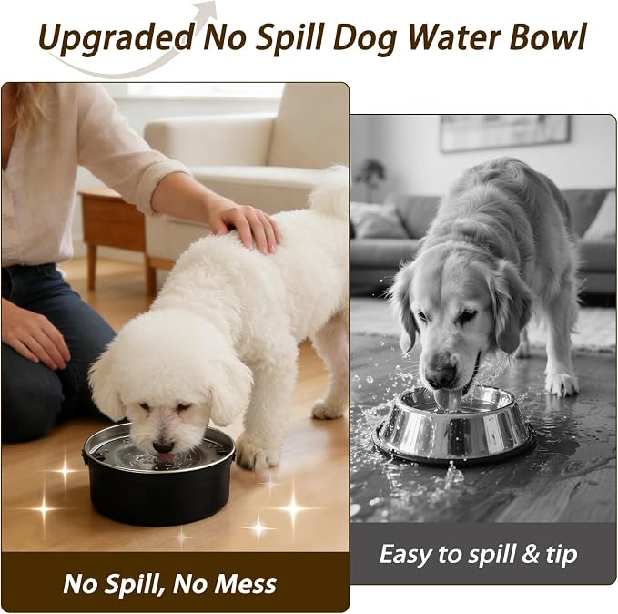 Dog Water Bowl No Spill, 1.5L/50oz Stainless Steel Slow Water Bowl for Dogs, Spill Proof Dog Bowl with Anti-Splash & Non-Slip, Slow Drinking Water Bowl Dispenser for Messy Drinkers (Black)