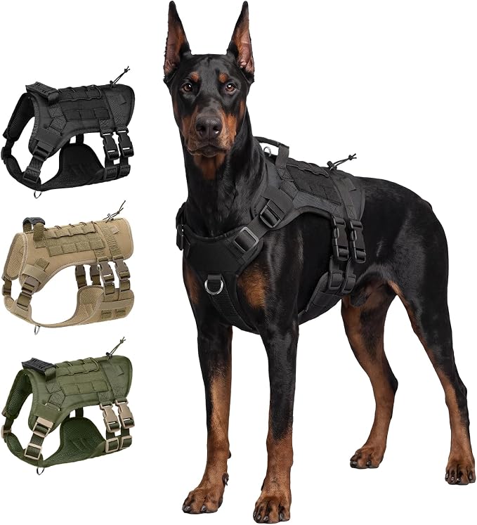 Tactical Dog Harness for Large Dogs, Heavy Duty No Pull Dog Harness with Handle, Adjustable 6-Buckle German Shepherd Big Size Dog Vest for Walking, Training, Hunting