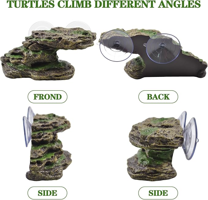 PINVNBY Turtle Basking Platform with 2 Pcs Suction Cups,Resin Floating Dock for Turtles,Tortoise Climbing Ramp Shale - Ideal for Aquatic Turtles,Stable & Durable,Easy to Install(Green Brown)
