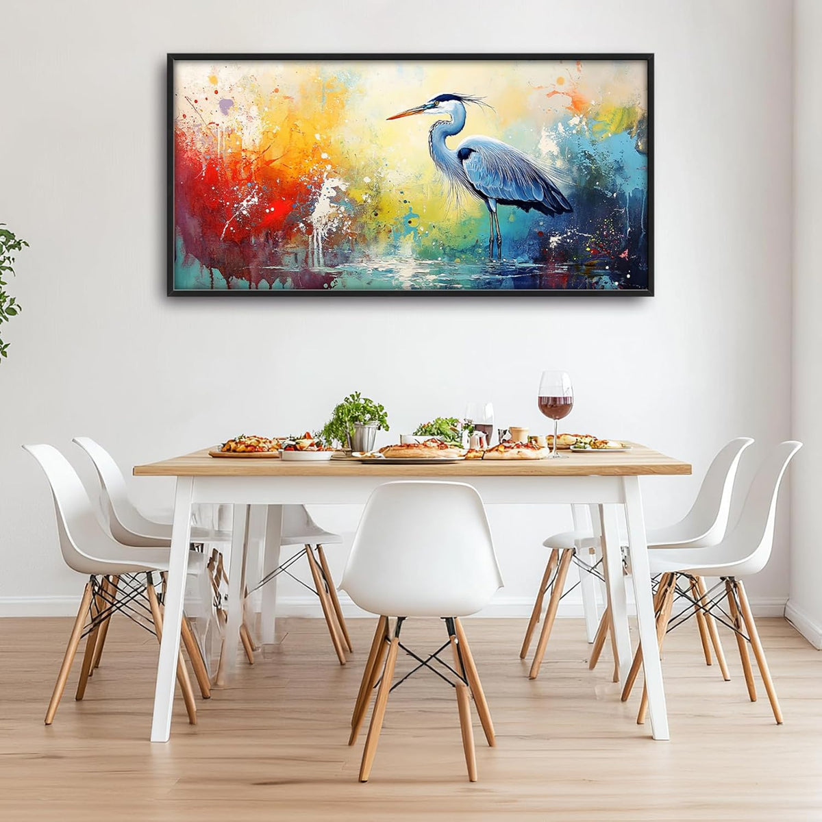 Extra Large Framed Abstract Heron Wall Art,Oversized Colorful Graffiti Heron Wall Decor Pictures for Living Room,Canvas Print Painting Modern Artwork Bedroom Office Bathroom Home Decor 60L x 30W
