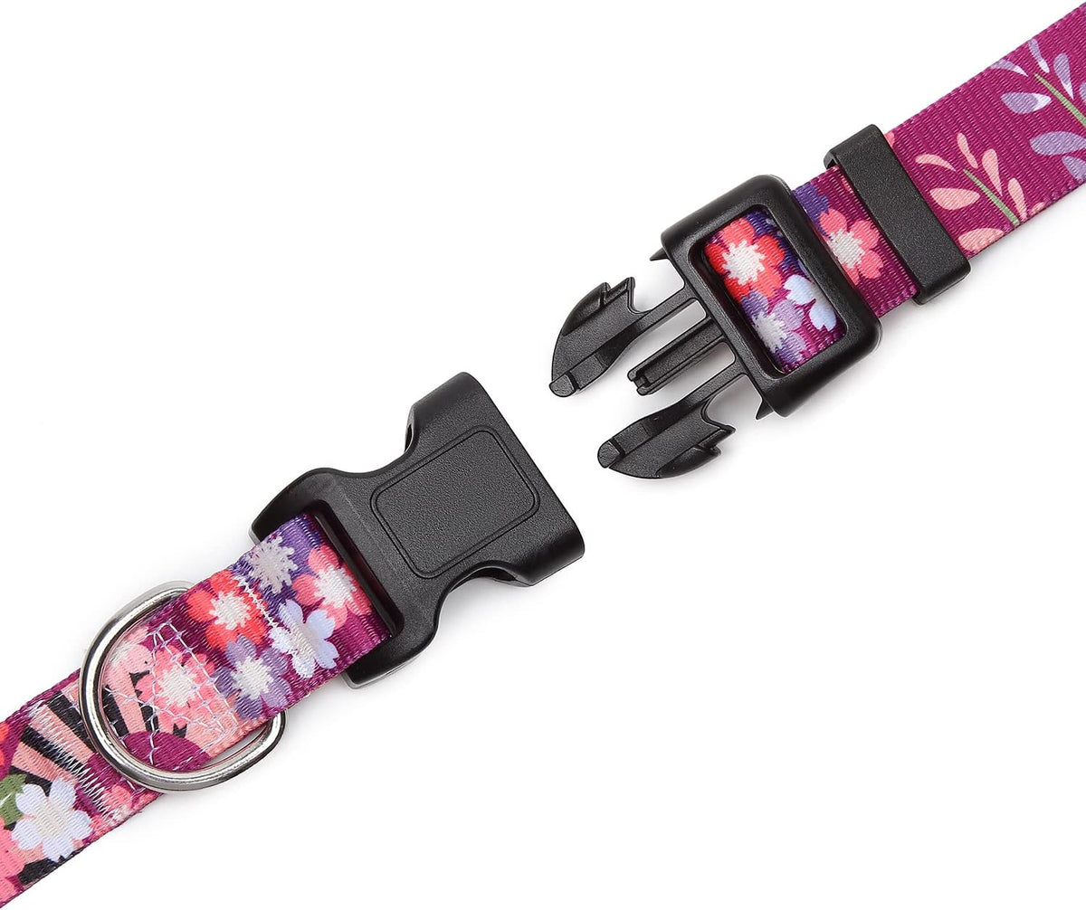 Mercano Adjustable Dog Collar - Special Design Patterns, Soft Nylon Comfortable Durable Pet Collar for Small Medium Large Dogs (L, Colorful Flower)