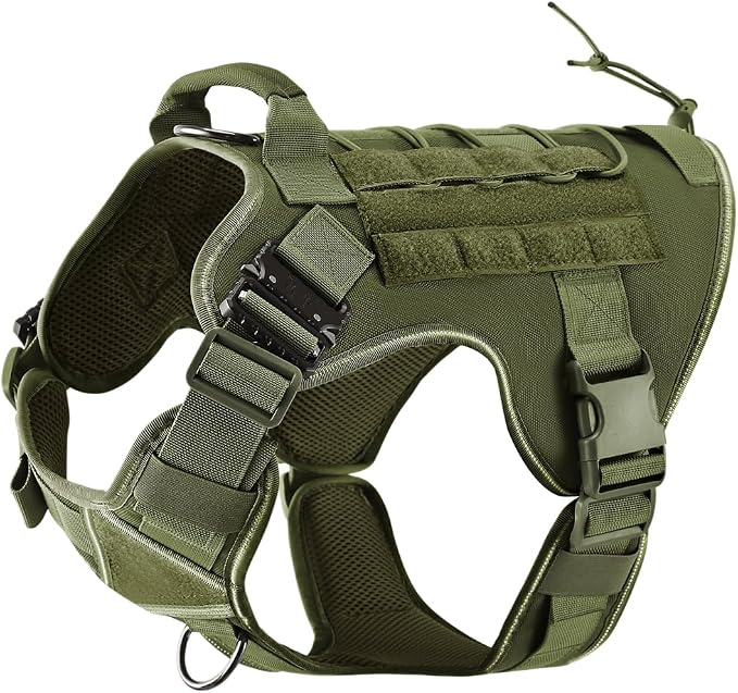 Tactical Dog Harness, Military Reflective Dog Harness | 2X Metal Buckle，Hidden Airtag Holder and Handle, Adjustable No-Pull Service Dog Vest with Molle & Loop Panels