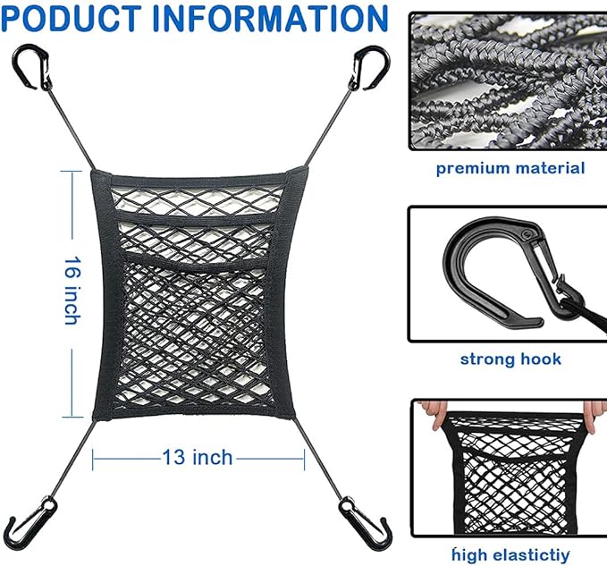 3-Layer Stretch Car Mesh Organizer, Car Seat Net, Dog Net for Barrier | 3-Layer Stretch Car Back Seat Mesh Organizer, Seat Back Net Bag, Dog Car Net Barrier, Kid Backseat Barrier, Storage Net Pouch