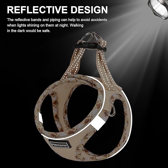 Mercano Soft Mesh Dog Harness and Leash Set, No-Chock Step-in Reflective Breathable Lightweight Easy Walk Vest Harnesses with Safety Buckle for Small Dogs, Cats (Beige, XS)