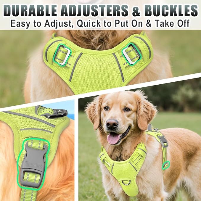 BARKBAY No Pull Dog Harness Large Reflective Dog Harness with Front Clip and Easy Control Handle for Walking Training Running with ID tag Pocket(Sunlight,M)